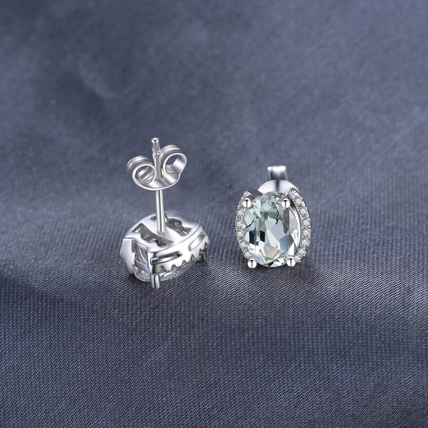 JewelryPalace Genuine 2.3ct Oval Green Amethyst 925 Sterling Silver Stud Earrings for Women Statement Gemstone Fine Jewelry