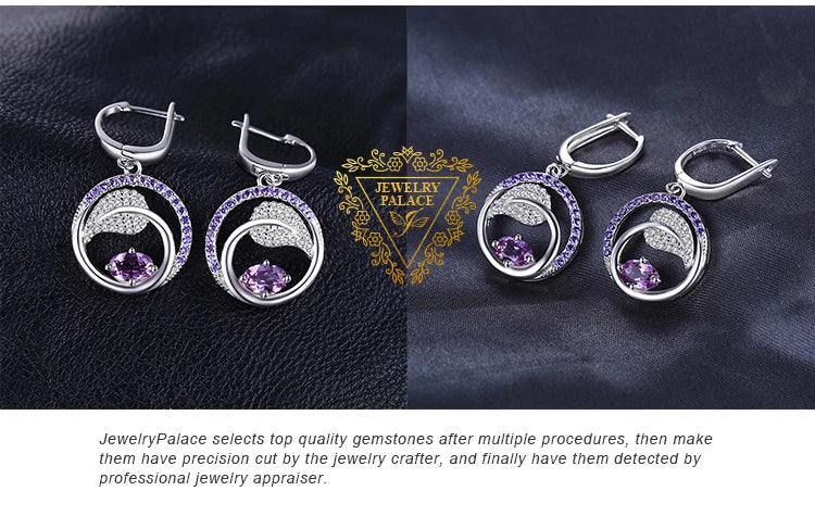 JewelryPalace Leaf 1.2ct Created Alexandrite Sapphire 925 Sterling Silver Drop Earrings for Women Purple Gemstone Jewelry Gift