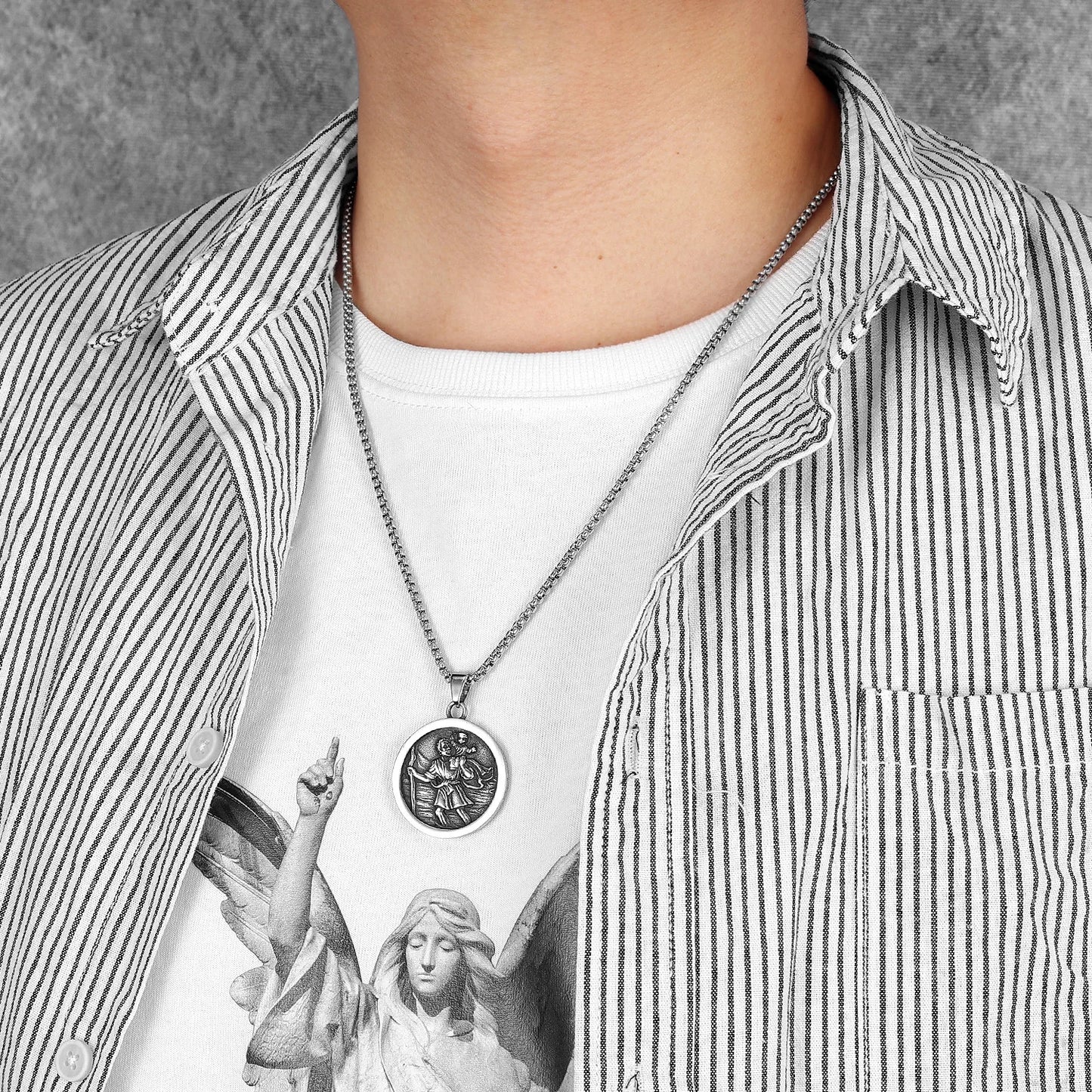 St.Christopher Rero Amulets Stainless Steel Men Necklaces Pendant Chain Punk For Women Fashion Jewelry Gifts Wholesale