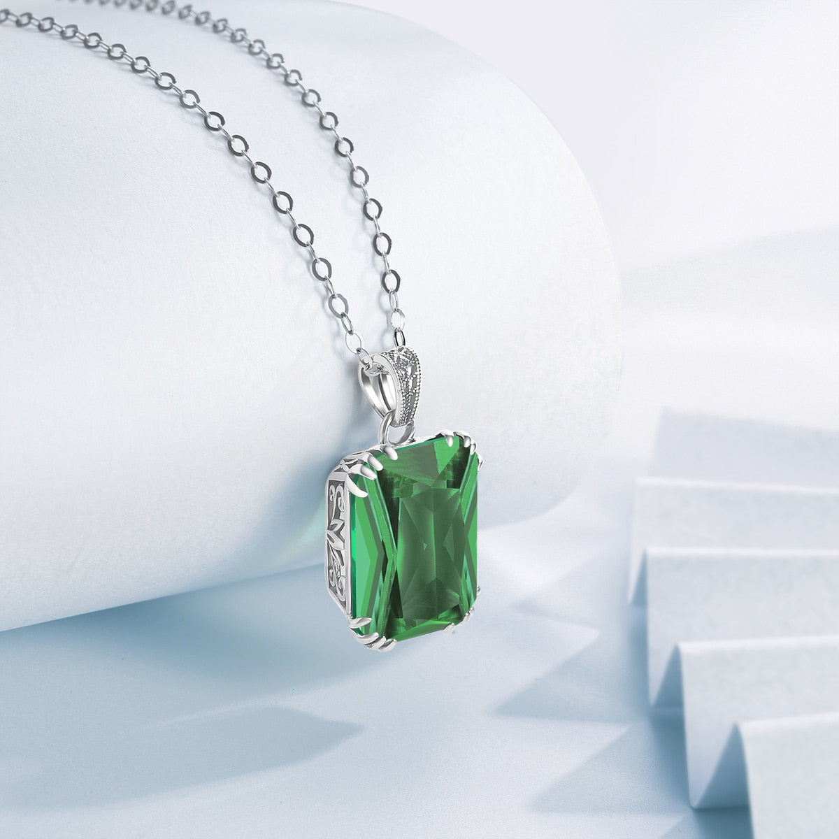 SILVERCHAKRA 925 Sterling Silver Necklace For Women Luxury Aquamarine Gemstones Necklace Pendant Fine Jewelry Filigree Design Emerald 45cm