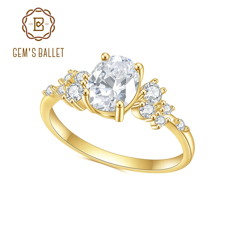 GEM'S BALLET 1.5CTW Colorless Oval Cut Moissanite Antique Bridal Engagement Rings in 925 Sterling Silver Women's Ring