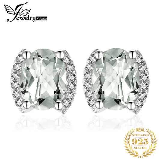 JewelryPalace Genuine 2.3ct Oval Green Amethyst 925 Sterling Silver Stud Earrings for Women Statement Gemstone Fine Jewelry Default Title