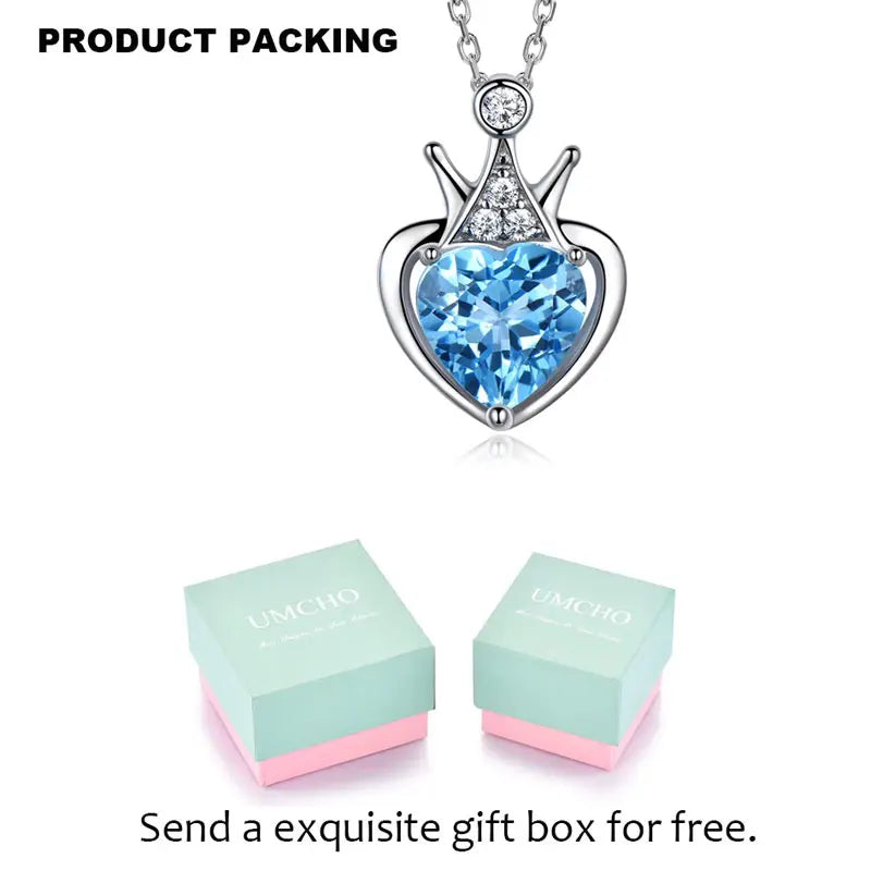 925 Sterling Silver Pendants Heart Necklace Blue Topaz Pendant New in Necklace