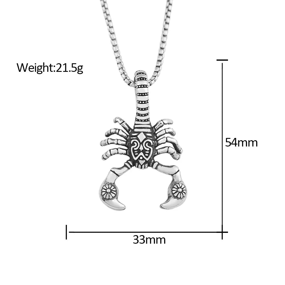 Stainless Steel Retro Poisonous Scorpion Pendant Chain Unique Animal Necklace for Men Trendy Charm Jewelry Accessories