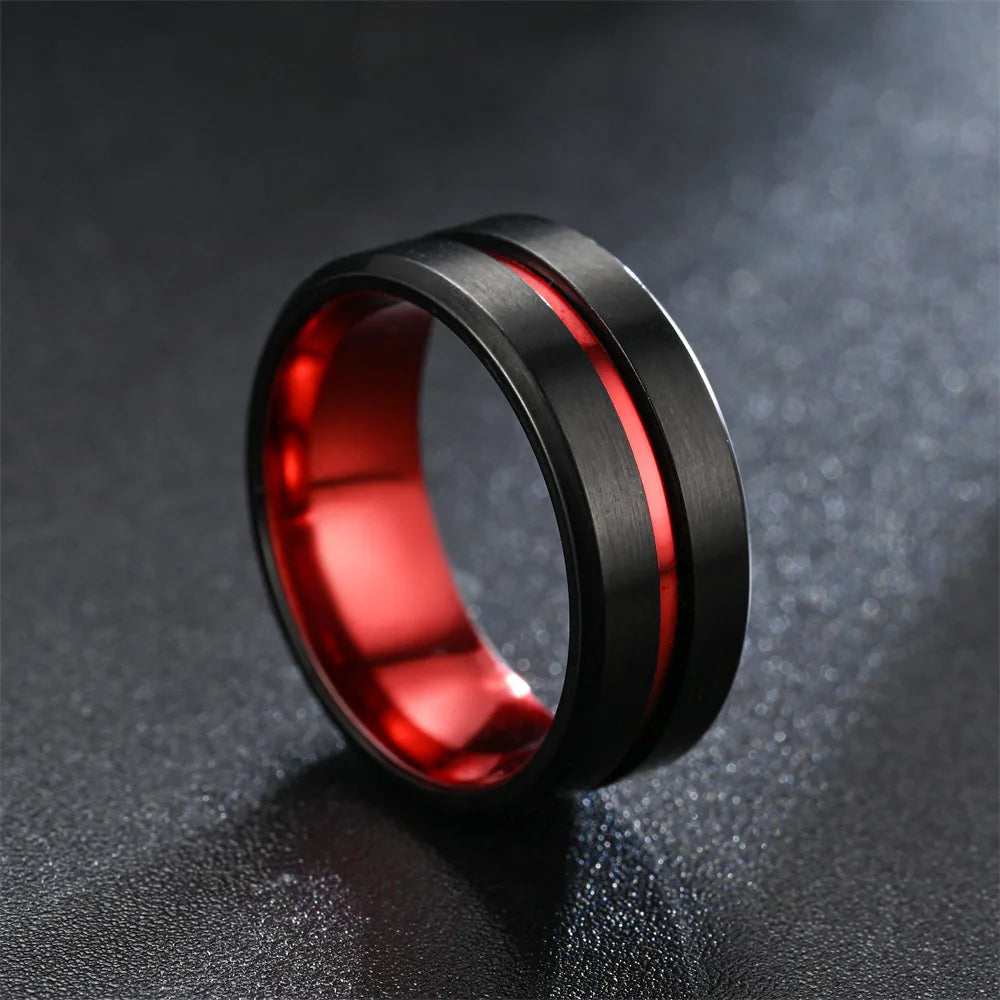 Modern 8mm Black Titanium steel Rings for Men Women Groove Multi-Faceted Stainless Steel Men Ring Wedding Band Jewelry Wholesale