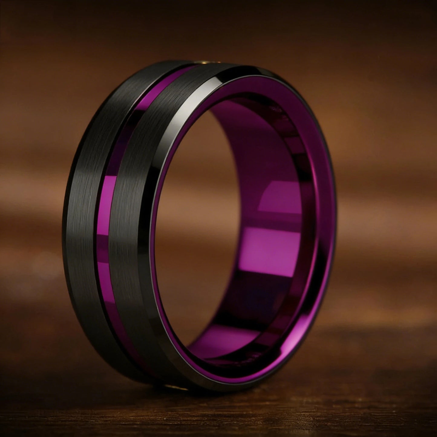 Fashion 8mm Purple Tungsten Wedding Rings For Men,Two Tone Grooved Men Stainless Steel Ring, Men's Wedding Band Matte Finished