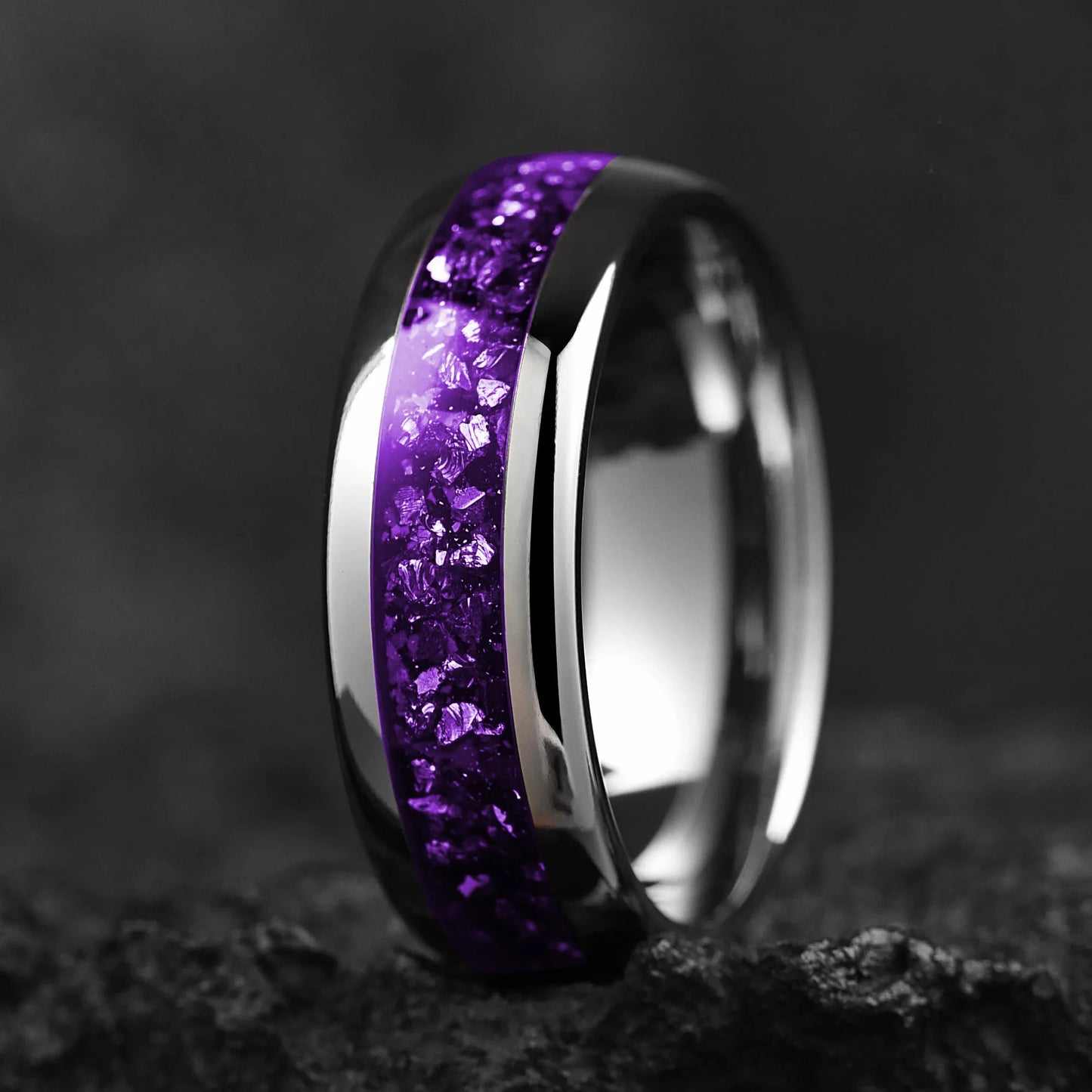 Fashion 8mm Men Stainless Steel Rings Inlay Galaxy Style Purple Abalone Shell Rings For Men Wedding Engagement Band Jewelry Gift
