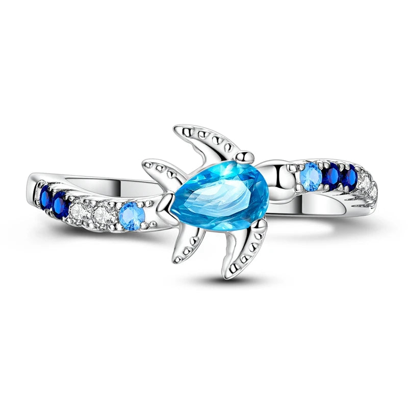 Original 925 Sterling Silver Ring Sea Turtle Roaming Closed Rings For Women Girls Jewelry Birthday Anniversary Gifts