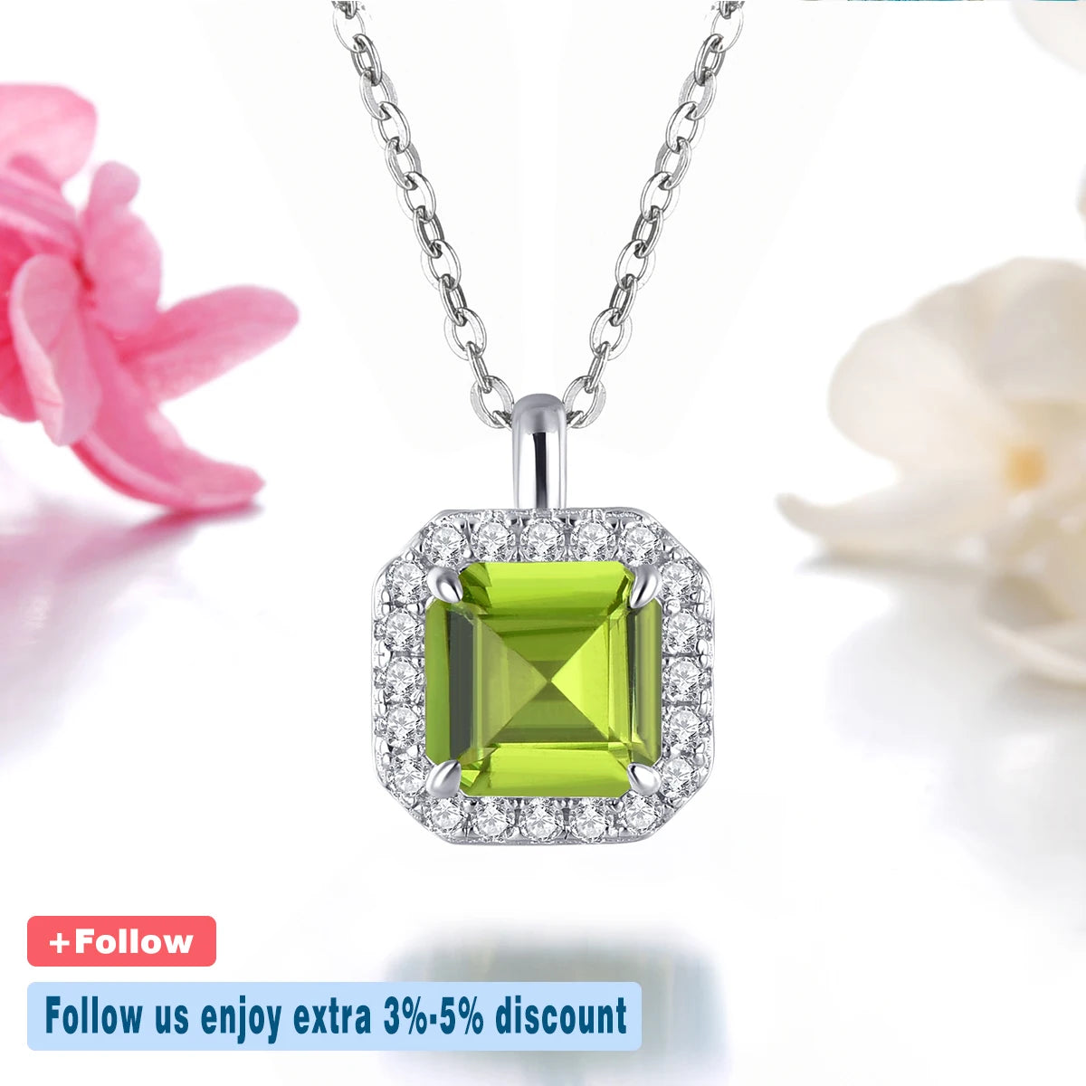 Natural Peridot Sterling Silver Pendants 1.5 Carats Genuine Gemstone Square Faced Cut Women Daily Style S925 Birthday Gifts