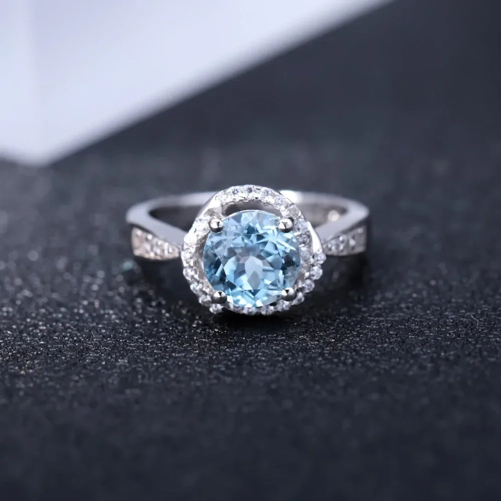 GEM'S BALLET Natural Sky Blue Topaz Rings Genuine 925-sterling-silver Ring For Women Wedding Engagement Fine Jewelry Elegance