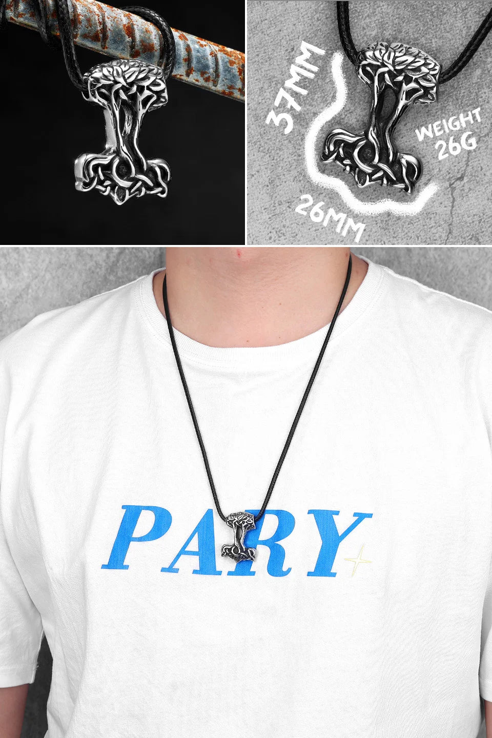 Collar con colgante de acero inoxidable con diseño de armas vikingas para hombre, estilo nórdico, estilo retro rock, punk, rap, para amigos, regalo de joyería masculina.