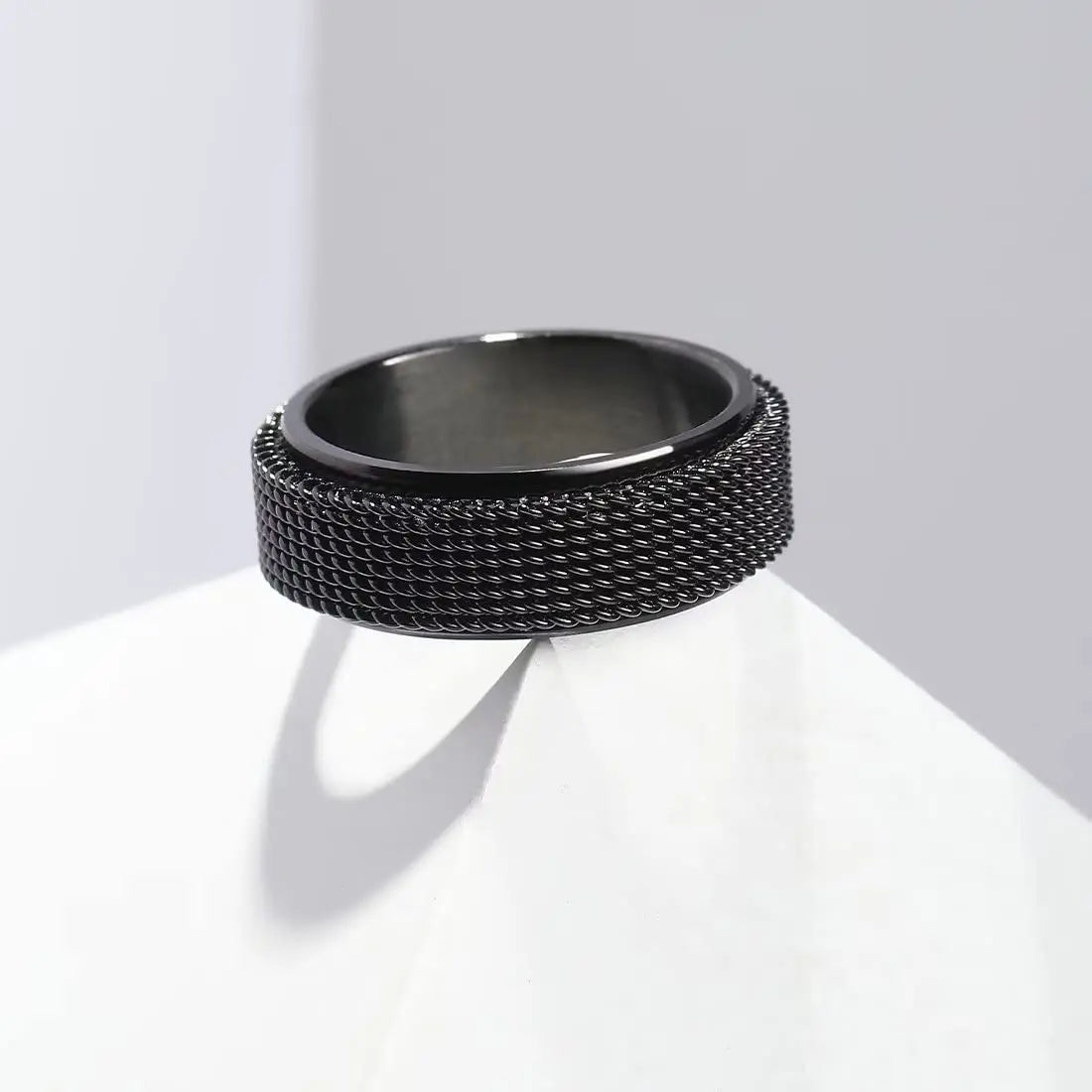Simple 8mm Stainless Steel Spinner Anxiety Rings for Women Men Rotatable Mesh Chain Spinner Rings Anti Stress Weddding Jewelry