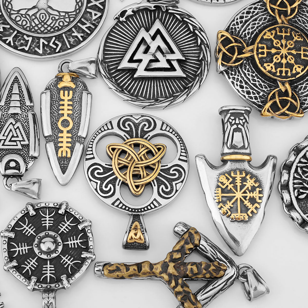 Nordic Totem Amulet Rune Necklace Retro Geometric Pattern Stainless Steel Jewelry Viking Punk Pendant Men's Fashion Jewelry Gift