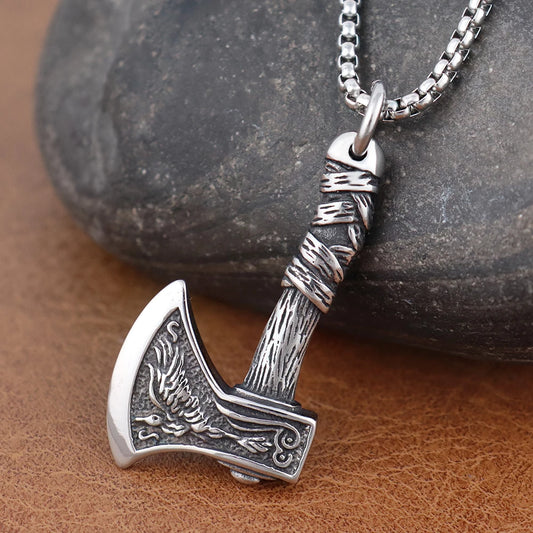 Retro Viking Wolf and Odin Crow Axe Pendant Boutique Stainless Steel Nordic Necklace for Birthday Gift Popular Jewelry
