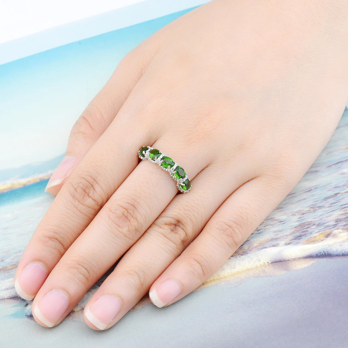 Natural Diopside Sterling Silver Rings 1.8 Carats Genuine Gemstone Fine Jewelry S925 Classic Style Women Christsmas Gifts