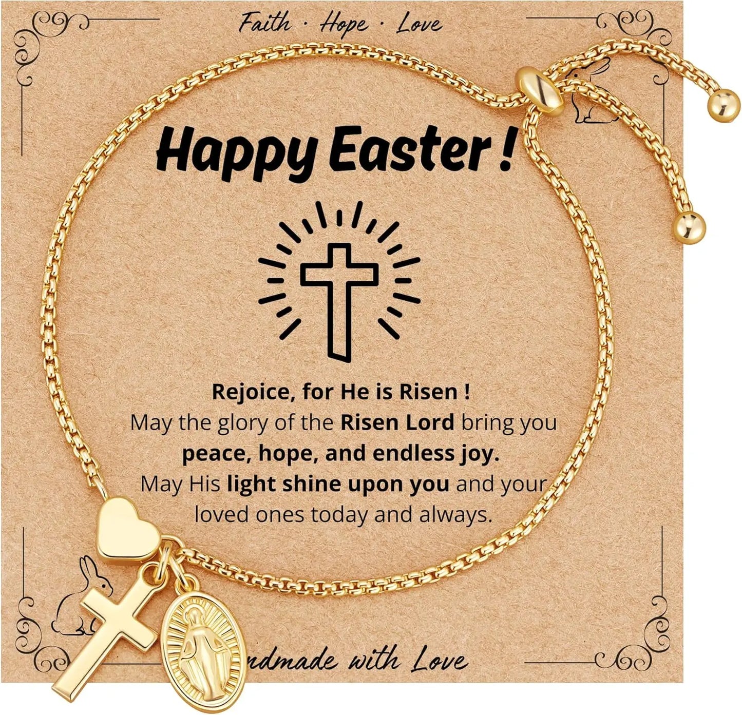 18k Gold Catholic Virgin Mary Cross Heart Bracelet Gift for Women Confirmation First Communion Religious Christian Faith Jewelry