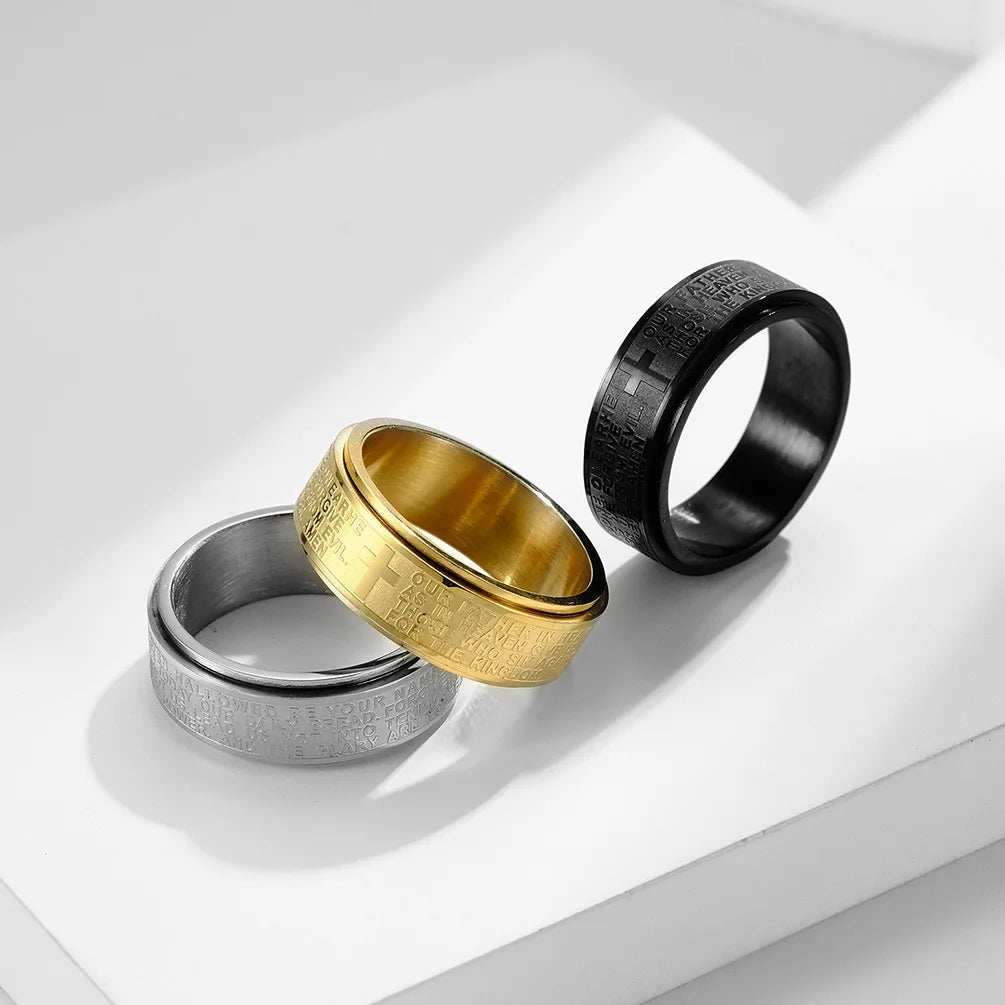 Rotate Freely Stainless Steel Anxiety Rings For Men Women Christian Jesus Cross Spinner Ring Retro Amulet Religious Jewelry Gift