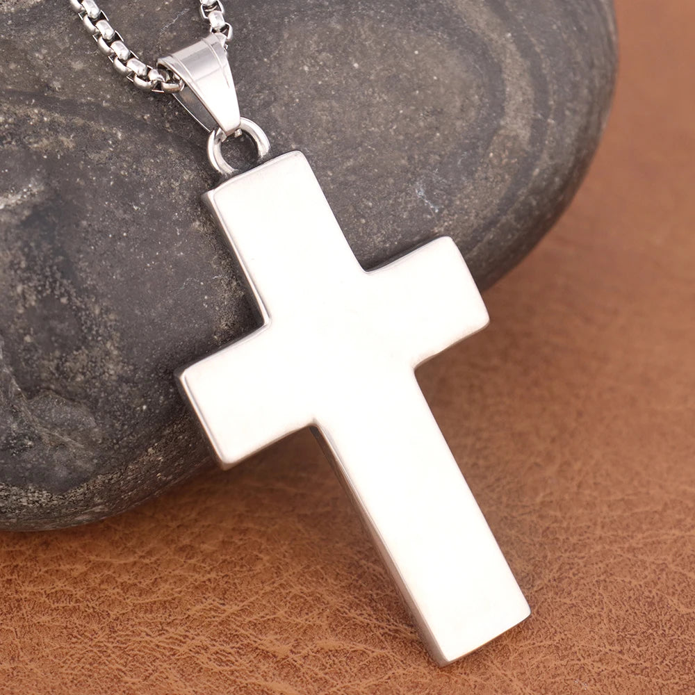 Vintage Design Jesus Savior Cross Pendant Chain High Quality Stainless Steel Lucky Prayer Necklaces Men Women Christian Jewelry