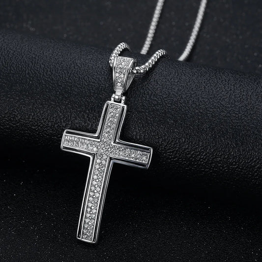 Fashion Jewelry Crystal Black Frame Cross Pendants Charms Stainless Steel Cubic Zirconia For Men Wholesale Necklace
