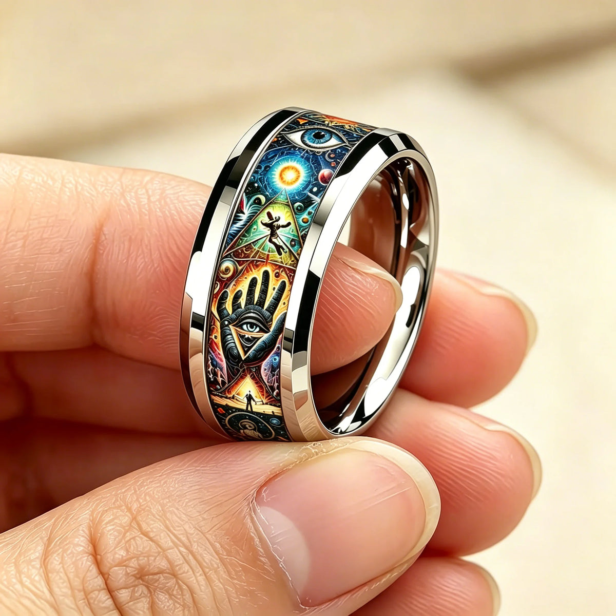 Vintage Tarot Sun Moon Star Occult Mystical Pattern Stainless Steel Rings for Men Women High Polished Wedding Band Jewelry Gift