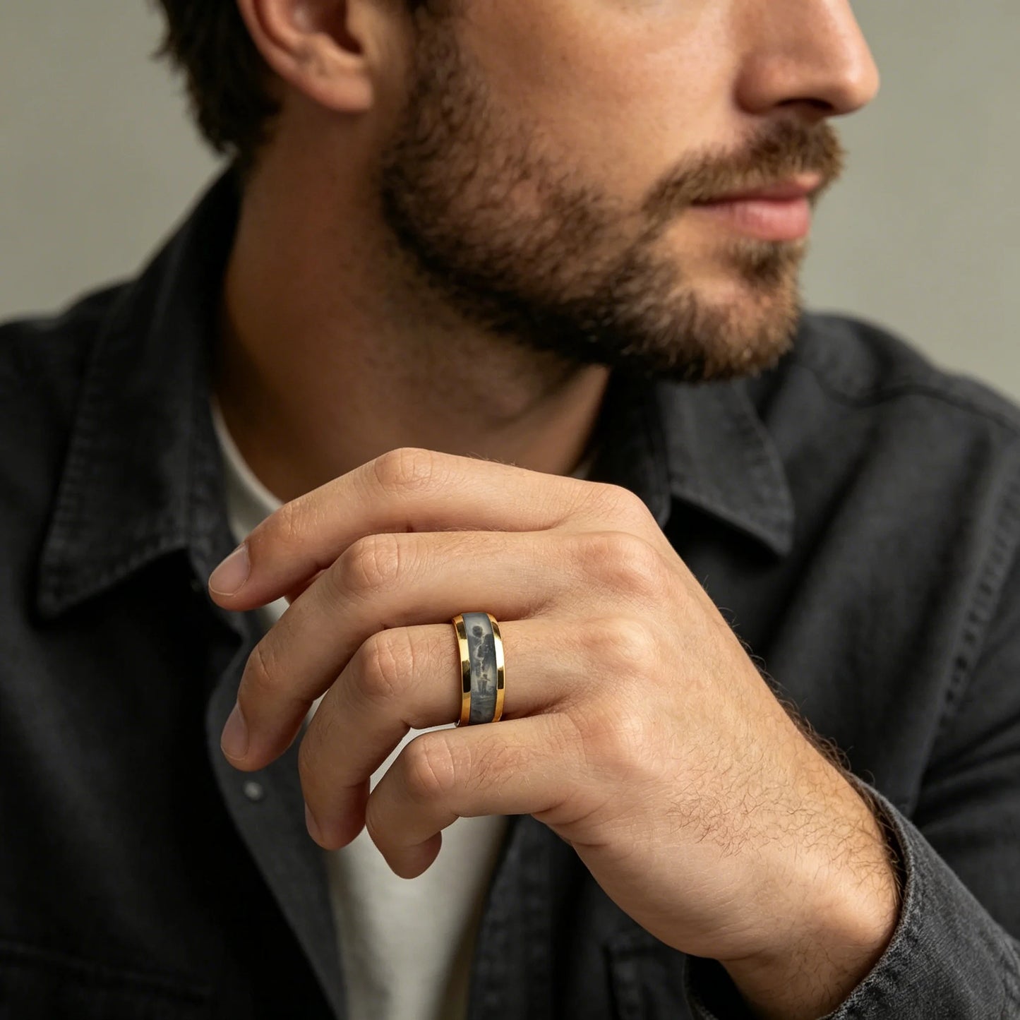 Fashion Gold Plated Stainless Steel Men's Ring with Planet Galaxy Pattern Inlay Ring for Men Band Wedding Jewelry Gift