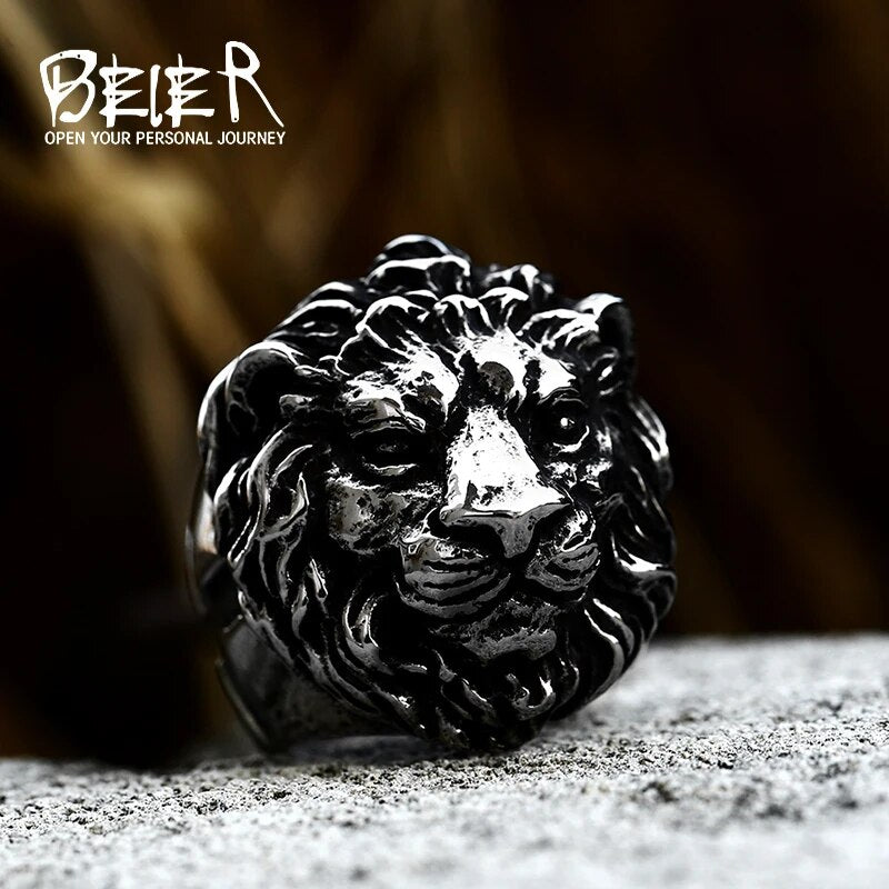 Beier 316L Stainless Steel Forest King Lion Head Men's Ring Classic Animal Protection God High Quality Jewelry LLBR8-676R BR8-875