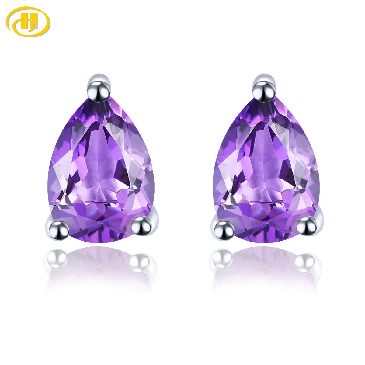 Natural Amethyst Sterling Silver Stud Earring 1.2 Carats Genuine Purple Crystal Classic Simple Design S925 Fine Jewelry