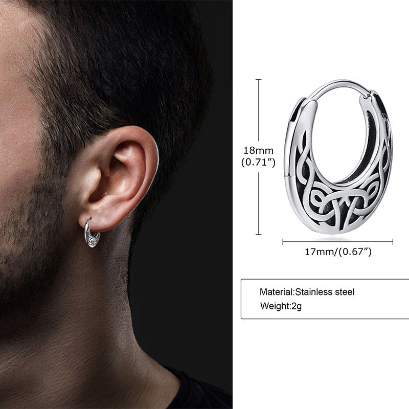 Vnox Nordic Viking Knot Hoop Earrings for Men Women, Stainless Steel Huggies, Ethnic Punk Rock Male Ear Jewelry EH-505S02-1 1piece
