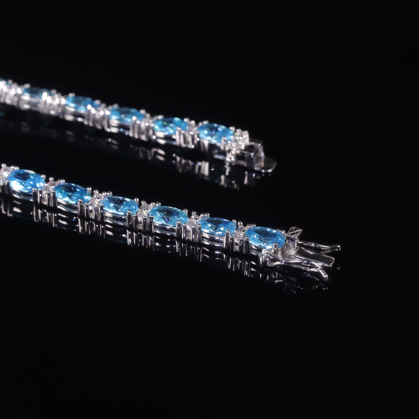 GEM'S BALLET Birthstone Bracelet iamond-fire CZ- Aqua Blue Tennis Bracelet Sterling Silver 925 Fancy Party Wear Bracelet Gift