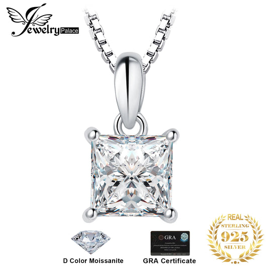 JewelryPalace Moissanite D Color 1ct Princess 925 Sterling Silver Pendant Necklace for Woman No Chain Yellow Rose Gold Plated