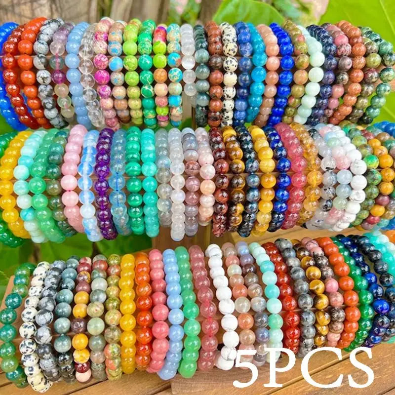 5-piece set 6-piece set 10-piece random color set natural crystal bead bracelet men's and women's elastic bracelet