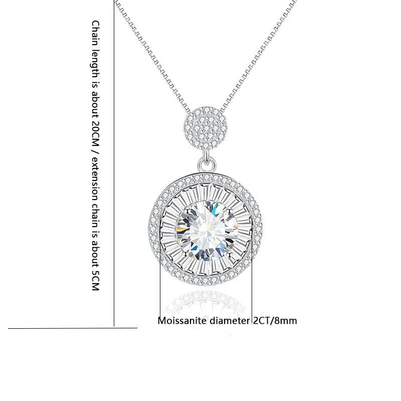 S925 sterling silver 2 carat moissanite diamond necklace round pendant versatile high-end daily wear gift for girlfriend