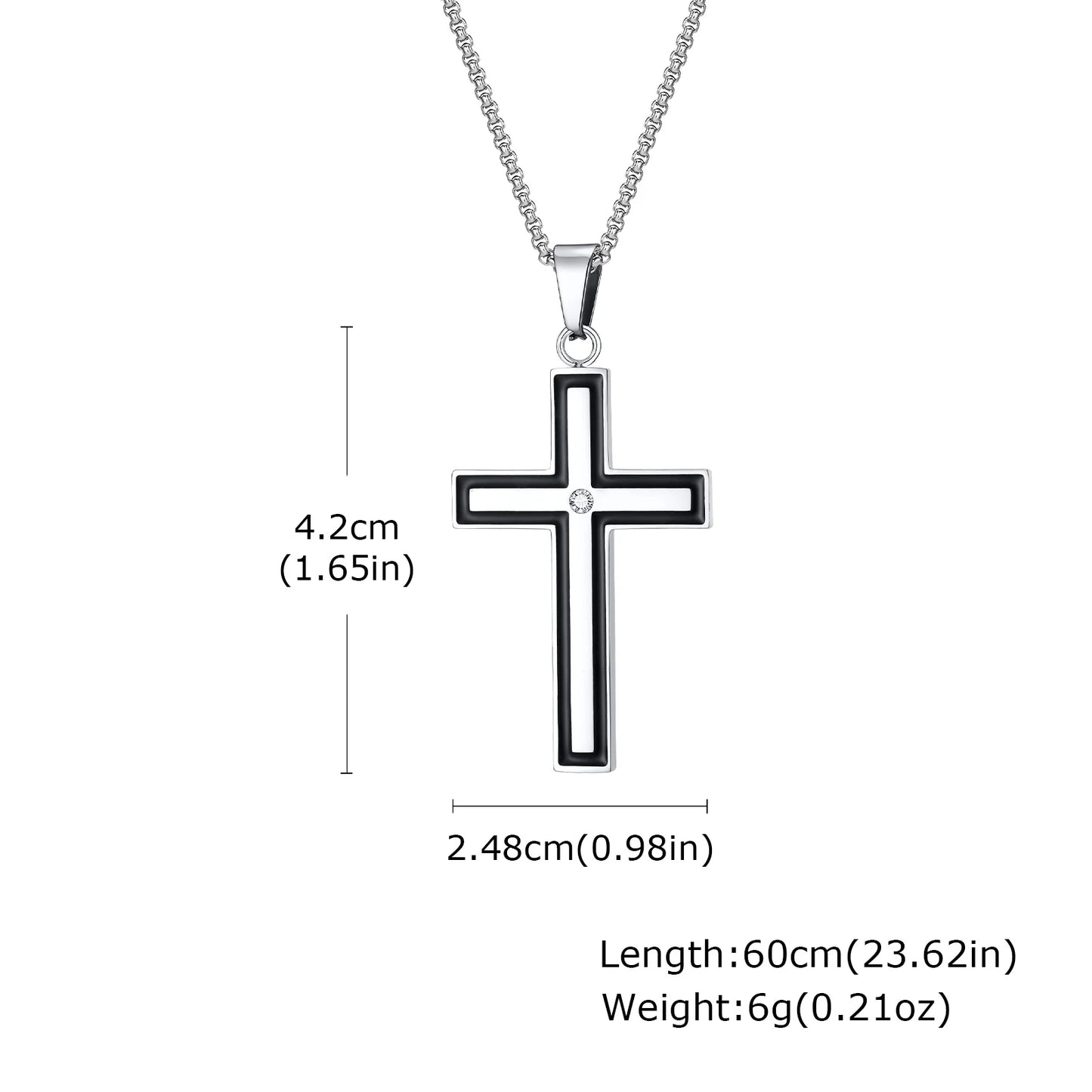 Mens Stainless Steel Cross Necklaces,Cross Center Zircon Pendant Collars with Black Glue Edge,Stylish Classic Jewelry Gifts