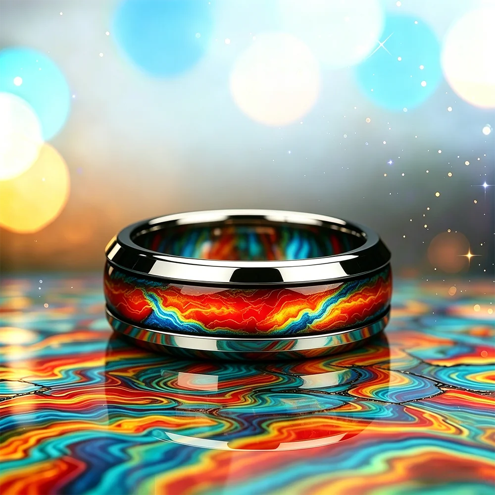Fashion Men's Stainless Steel Ring with Flame Gradient Inlay Suitable for Daily Wear & Special Occasions, Gift for Him Non-Fade