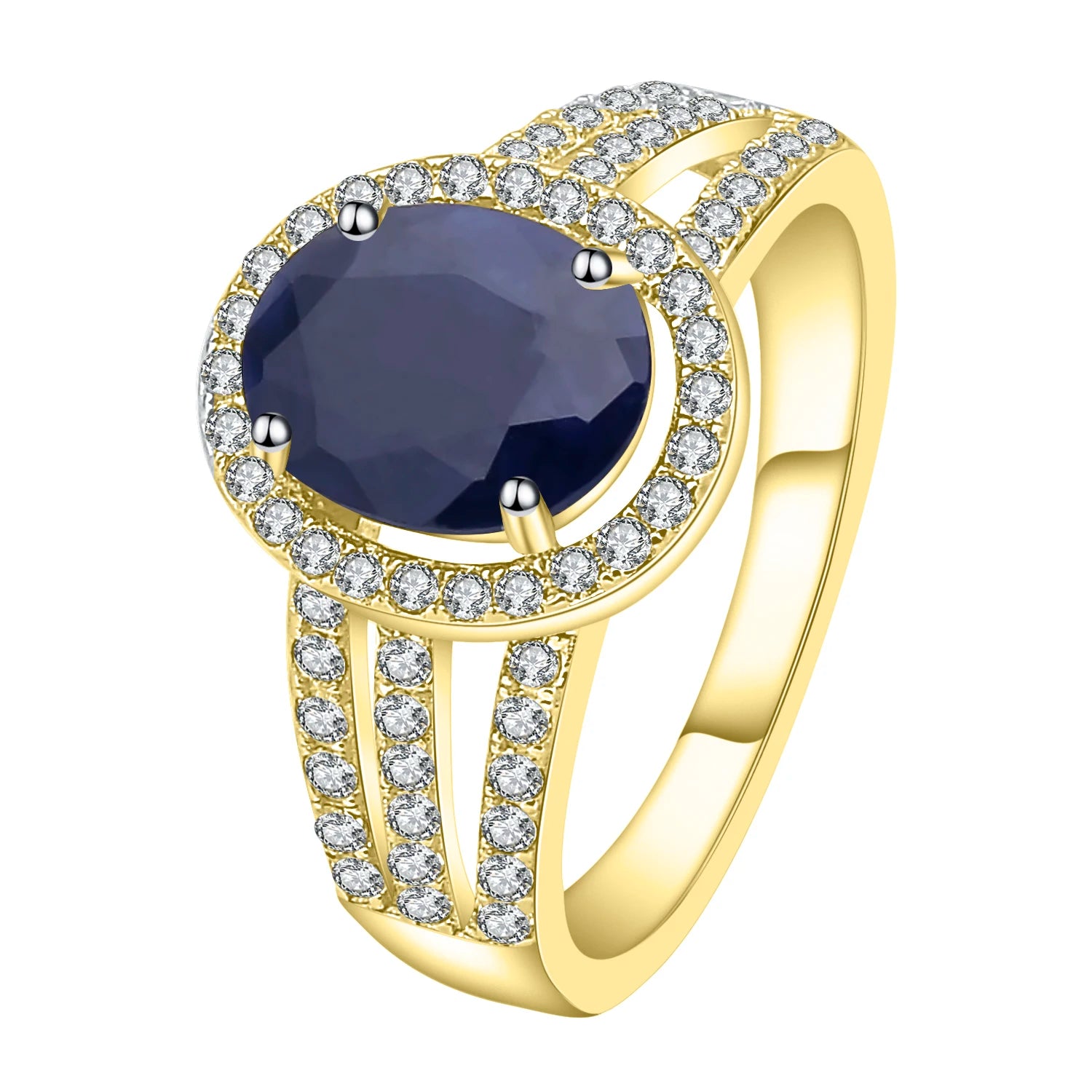 Ring Gem's Ballet Natural Oval Blue Sapphire Rings Solid 585 14K 10K 18K Gold 925 Silver Gemstone Cocktail Ring For Women 925 Sterling Silver Yellow Gold