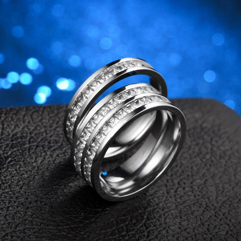Hip Hop Iced Out Crystal CZ Bling Woman Rings Fashion Stainless Steel Rings For Men Women Wedding Engagement Jewelry Wholesale