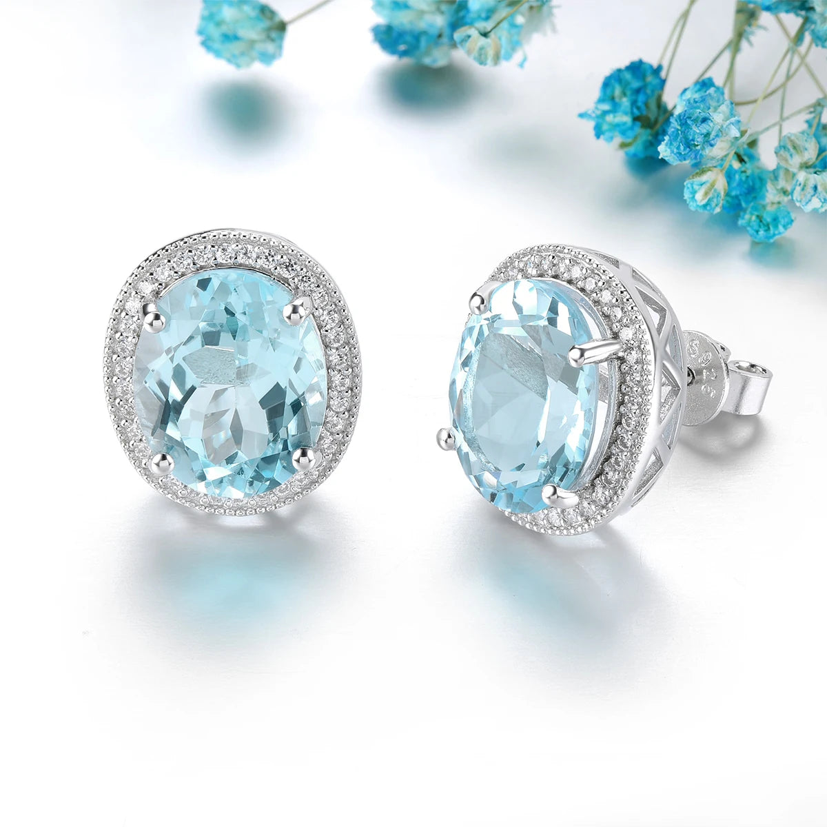 Natural Sky Blue Topaz Sterling Silver Stud Earring 11.6 Carats Genuine Gemstone Classic Luxury Style S925 Jewelry Gifts