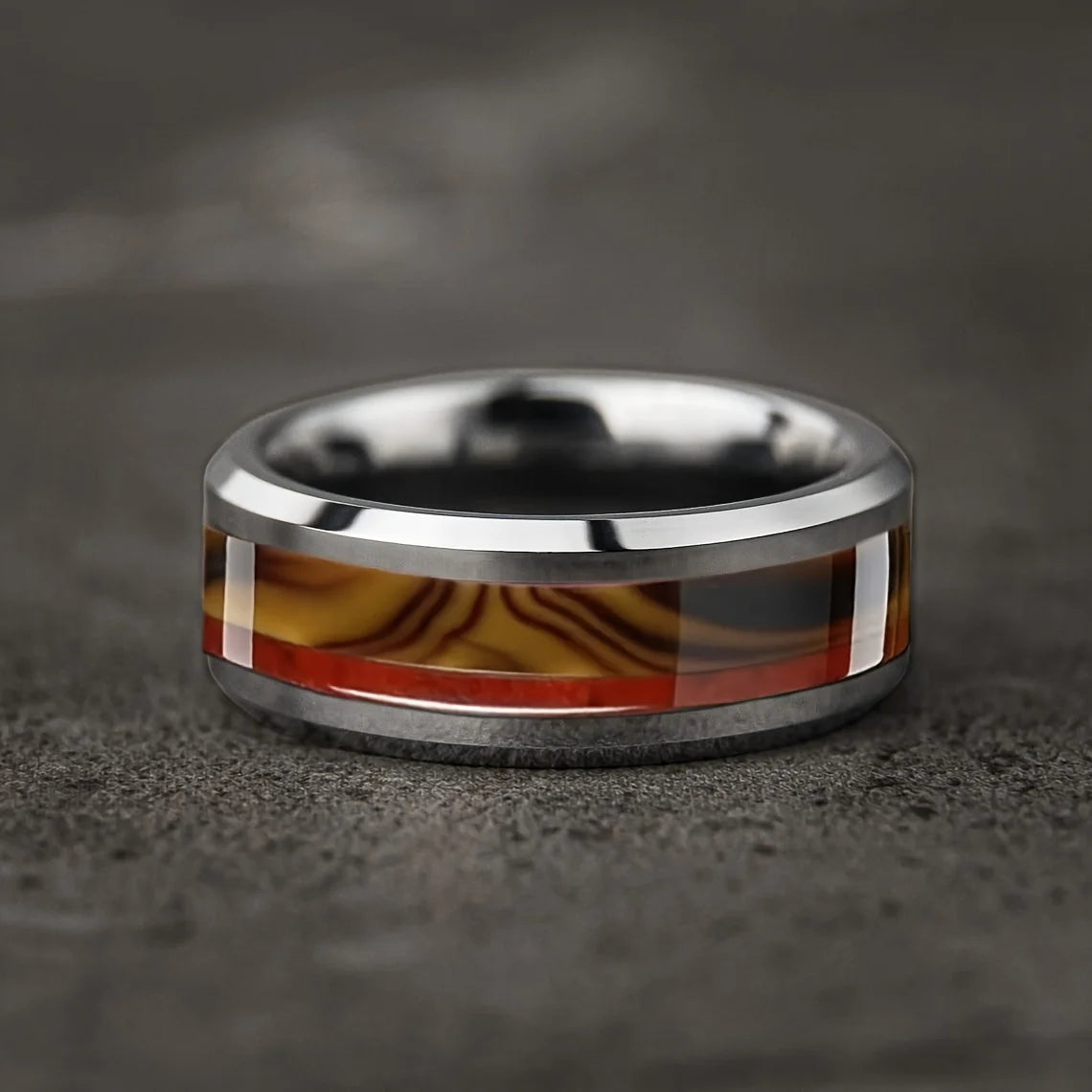 Cute Ocean-Themed 8mm Men Stainless Steel Ring with Dreamy Sea Jellyfish Pattern Inlay Rings for Teenager Wedding Party Jewelry