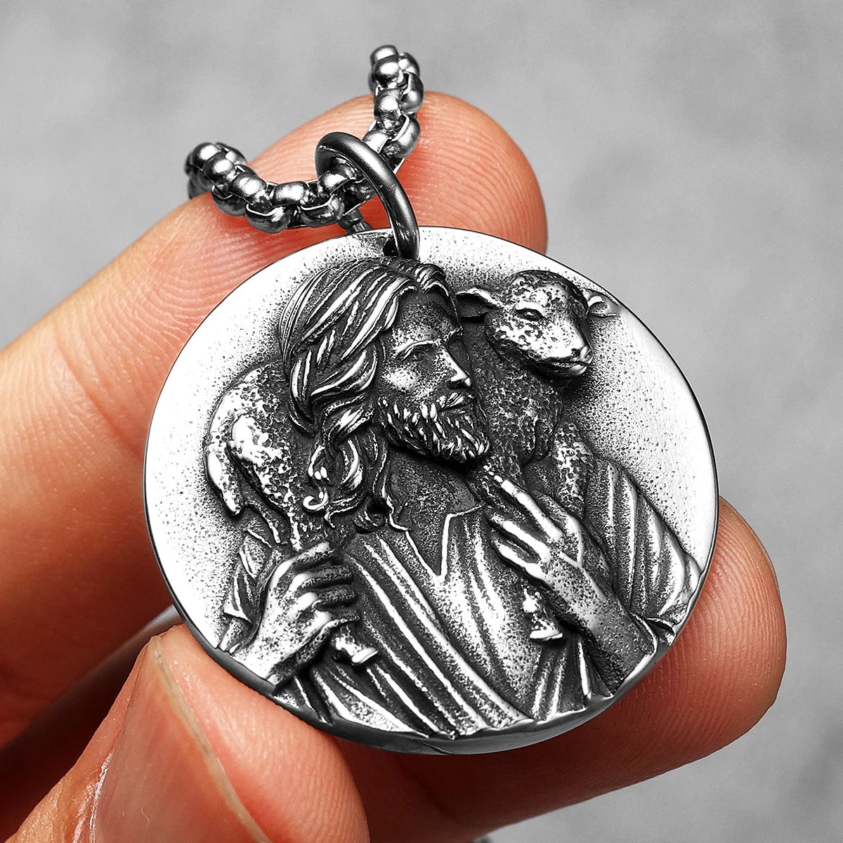 Christian Jesus Shepherd Stainless Steel Men Necklaces Pendants Chain Powerful Amulet Cool New for Women Jewelry Gifts Wholesale