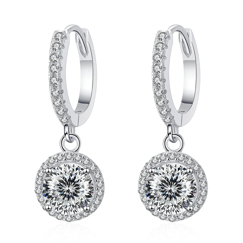 Butterflykiss 2 Carat 100 Faced Cut Moissanite Drop Earrings For Women S925 Silver Sparkling Lab Diamond Women's Wedding Jewelry WHITE 1.0CT X 2
