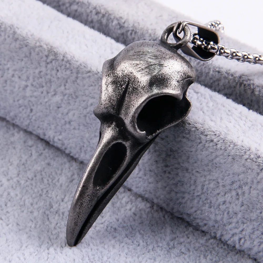 Vintage Nordic Viking Raven Head Bird Skull Pendant Necklace for Men Women Stainless Steel Punk Fashion Jewelry Gifts Wholesale