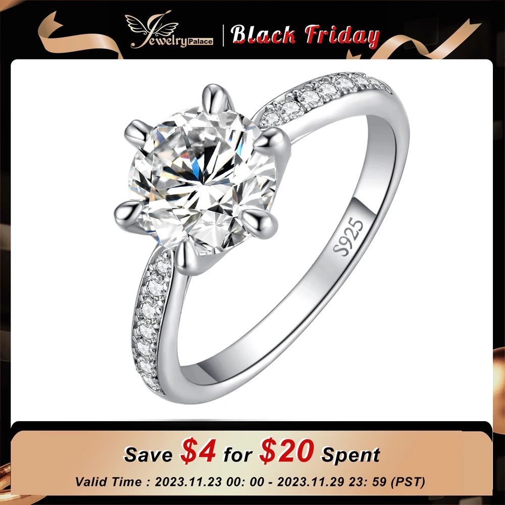 JewelryPalace Moissanite D Color 0.5ct 1ct 1.5ct 2ct 3ct Round S925 Sterling Silver Wedding Engagement Ring for Women