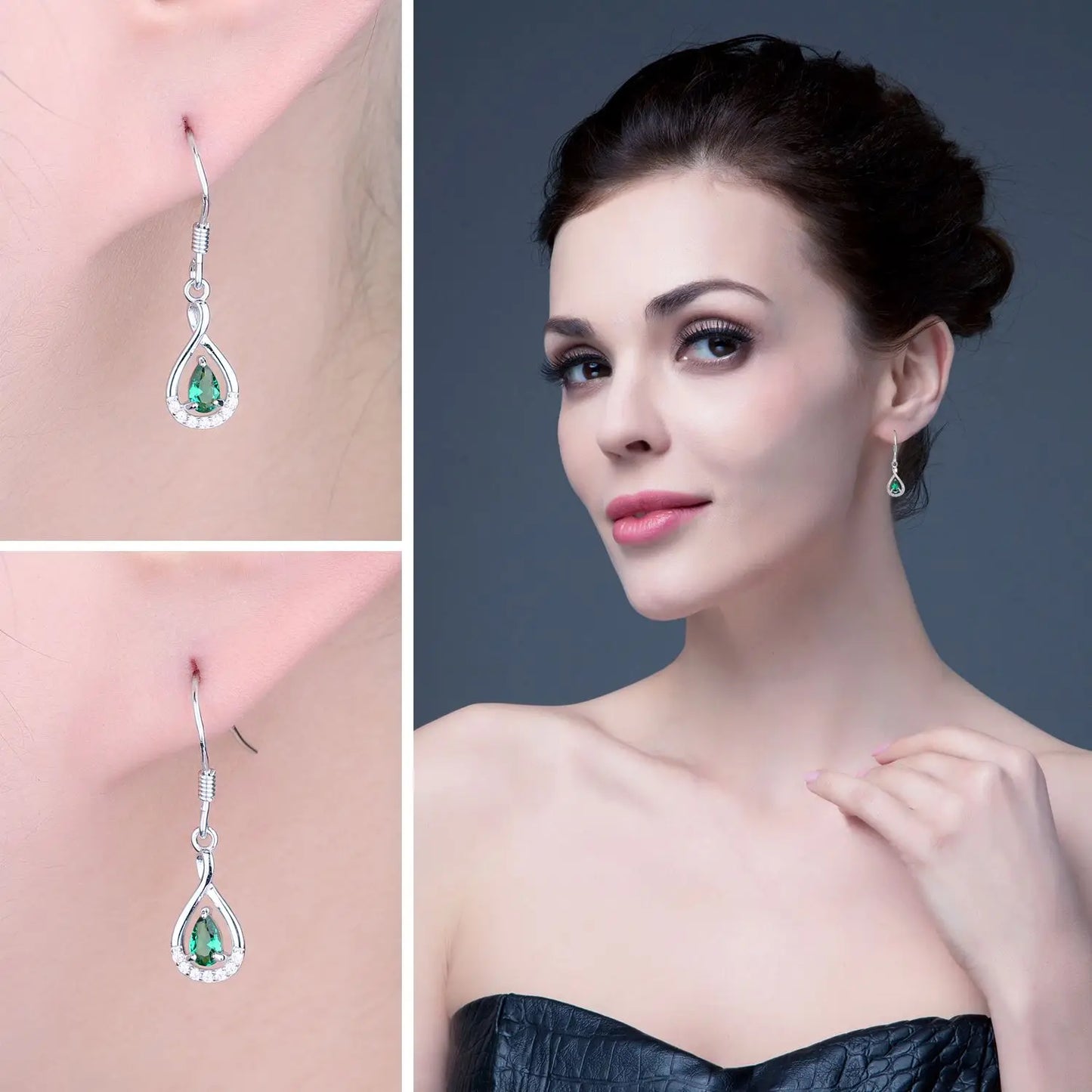 JewelryPalace Pear Simulated Nano Emerald 925 Sterling Silver Drop Earrings for Women Fashion Statement Green Gemstone Jewelry