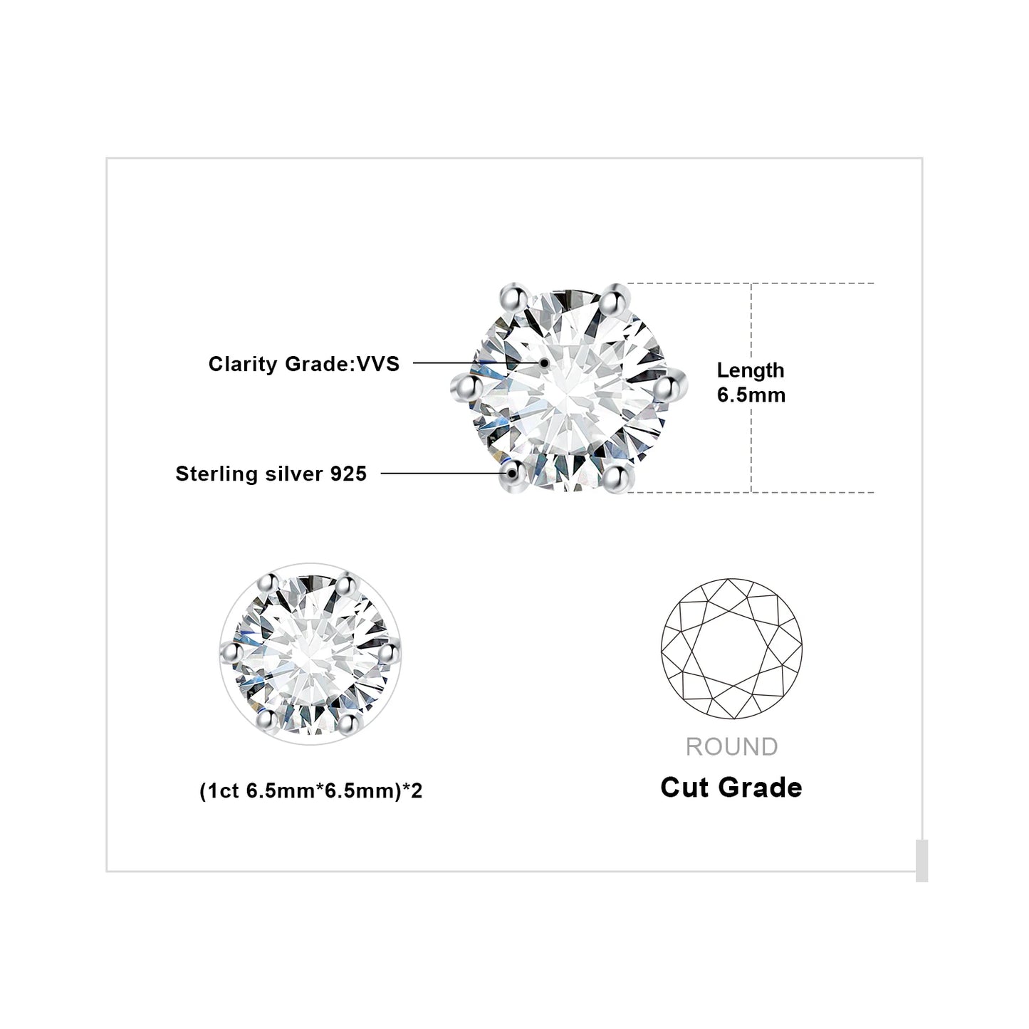 JewelryPalace Round 5A Cubic Zirconia Wedding Engagement 925 Sterling Silver Stud Earrings for Woman Fashion Anniversary Gift