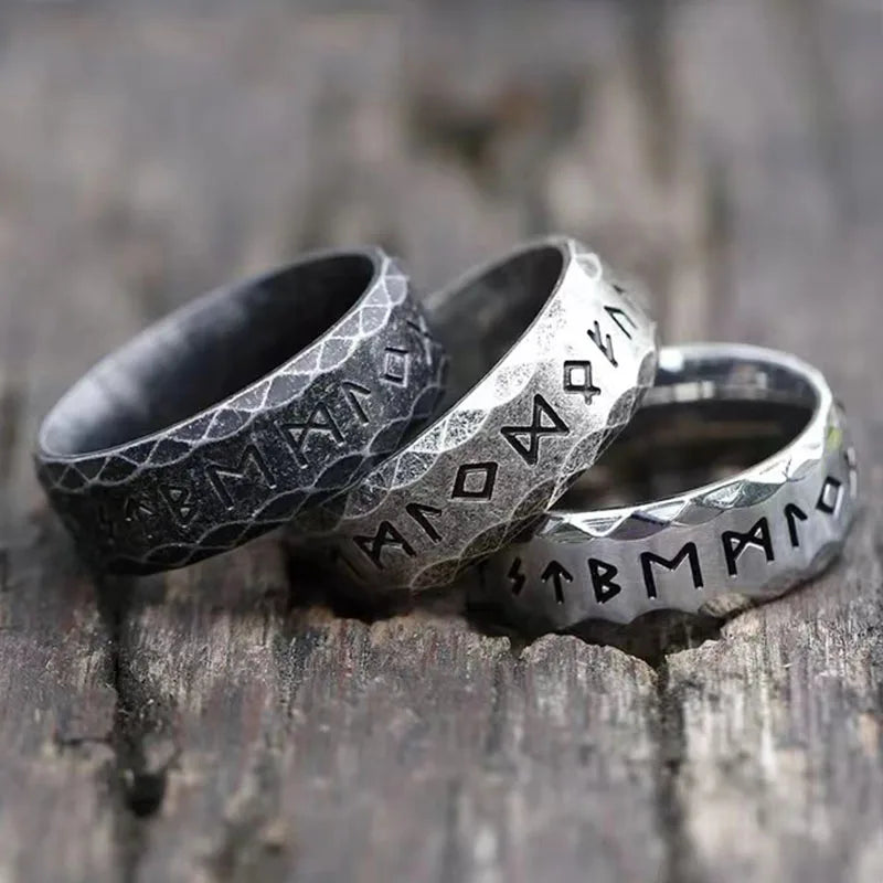 Nordic Retro Rune Ring For Men Women Simple 316L Stainless Steel Odin Letter Rings Couple Amulet Jewelry Accessoires Gifts