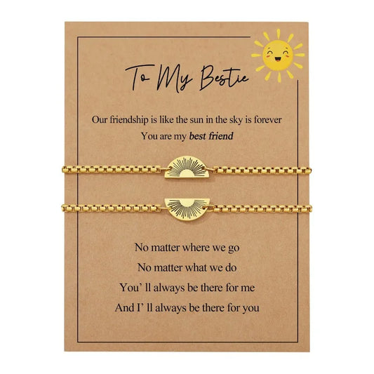 Stainless steel sun bracelet, round plaque, engraved gold chain, Christmas gift, birthday gift, couple gift