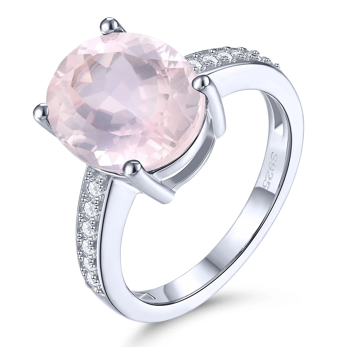 Natural Rose Quarts Sterling Silver Ring 4.2 Carats Genuine Gemstone Light Gentle Pink Crystal S925 Women Anniversary Gifts Natural Rose Quarts