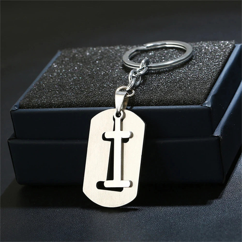 NEW DIY Stainless Steel A-Z Letters key Chain Charm 26 Letters KeyChain Men Women keychain Couple gift Jewelry Car Key Ring 4010-I