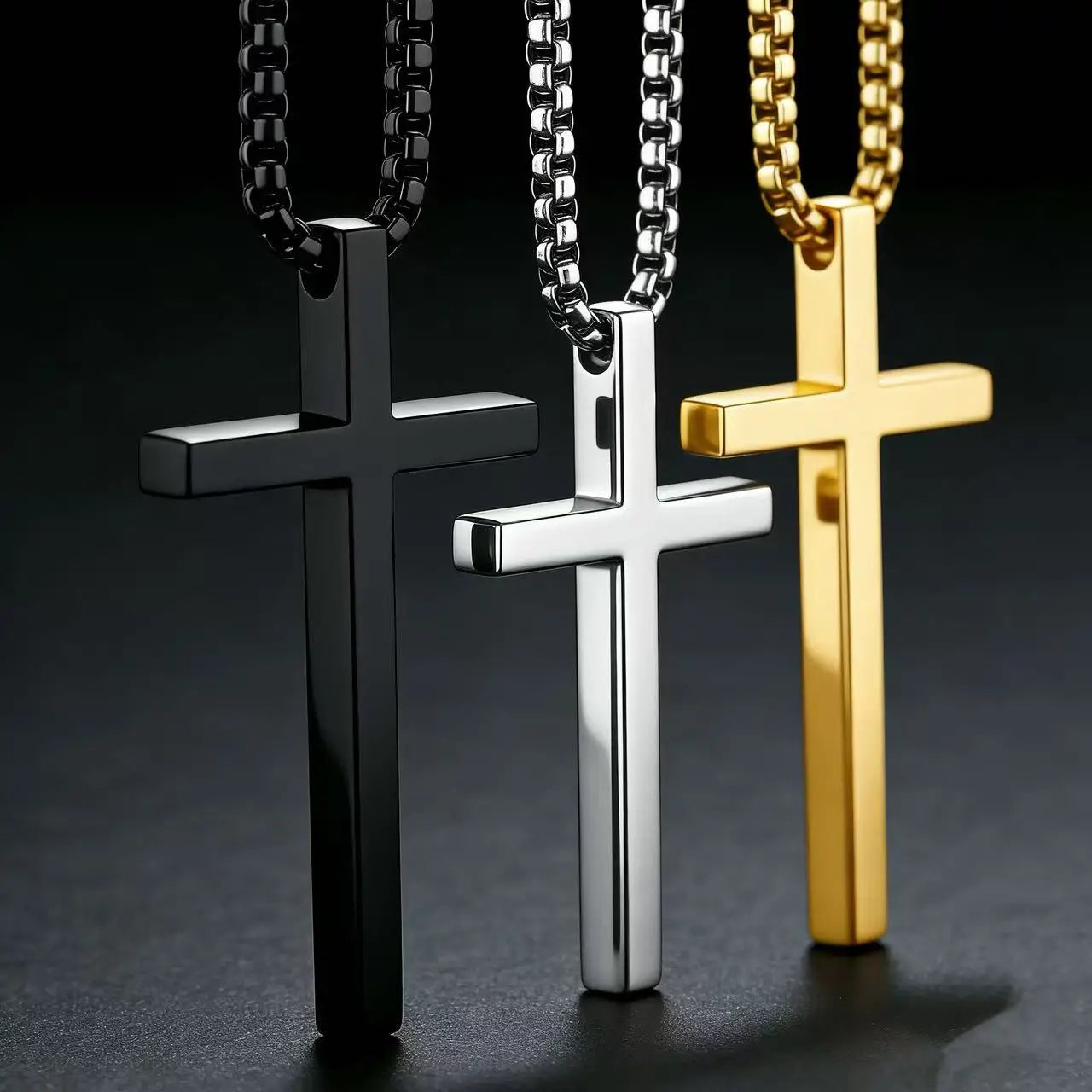 HNSP 316L Stainless Steel Cross Pendant Chain Necklace For Men Unisex Simple Style Large Medium Small Size Waterproof Jewelry