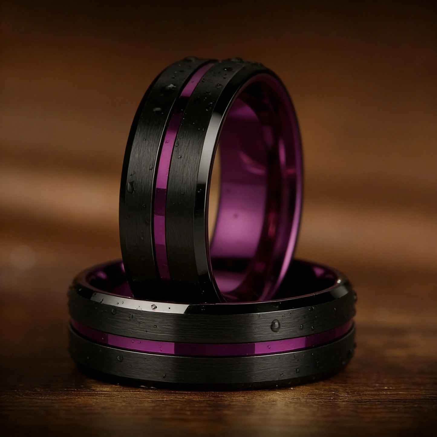 Fashion 8mm Purple Tungsten Wedding Rings For Men,Two Tone Grooved Men Stainless Steel Ring, Men's Wedding Band Matte Finished